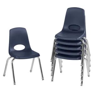 Factory Direct Partners 10364-NV 14" School Stack Chair, Stacking Student Seat with Chromed Steel Legs and Nylon Swivel Glides for in-Home Learning or Classroom - Navy (6-Pack)