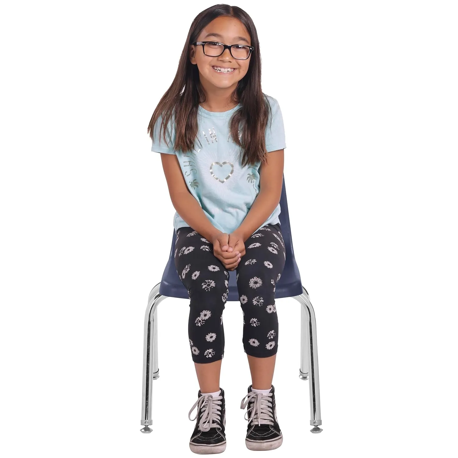 Factory Direct Partners 10364-NV 14" School Stack Chair, Stacking Student Seat with Chromed Steel Legs and Nylon Swivel Glides for in-Home Learning or Classroom - Navy (6-Pack)