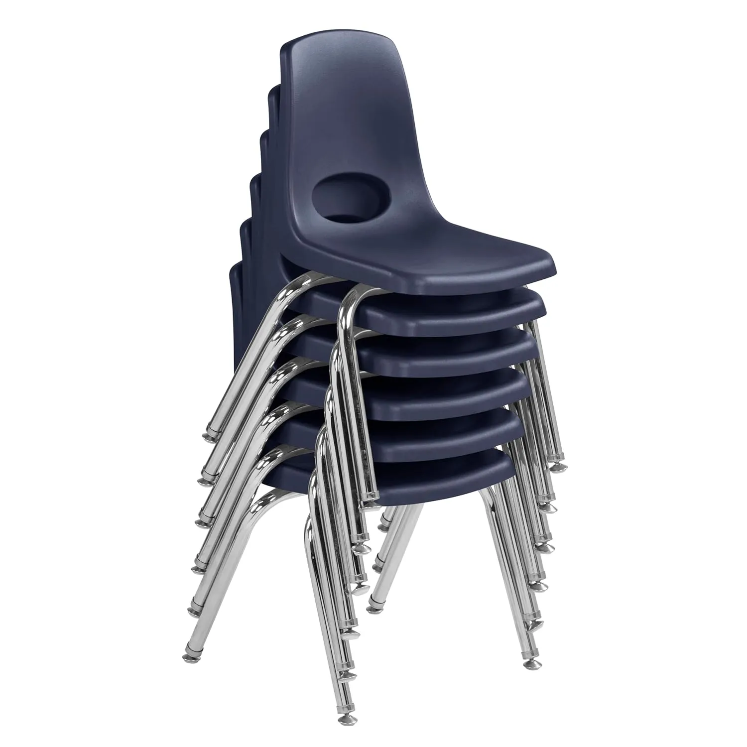 Factory Direct Partners 10364-NV 14" School Stack Chair, Stacking Student Seat with Chromed Steel Legs and Nylon Swivel Glides for in-Home Learning or Classroom - Navy (6-Pack)