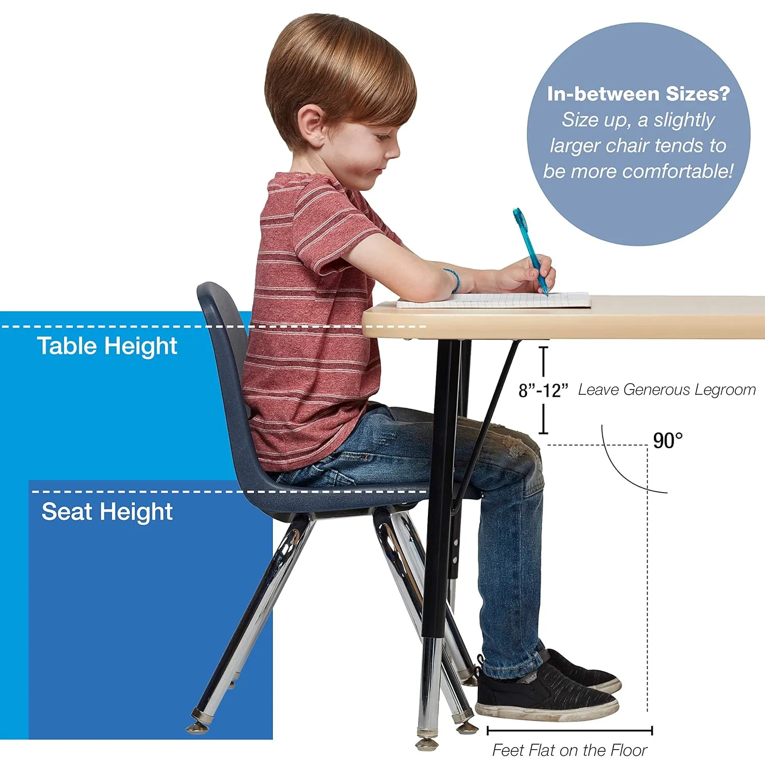 Factory Direct Partners 10364-NV 14" School Stack Chair, Stacking Student Seat with Chromed Steel Legs and Nylon Swivel Glides for in-Home Learning or Classroom - Navy (6-Pack)