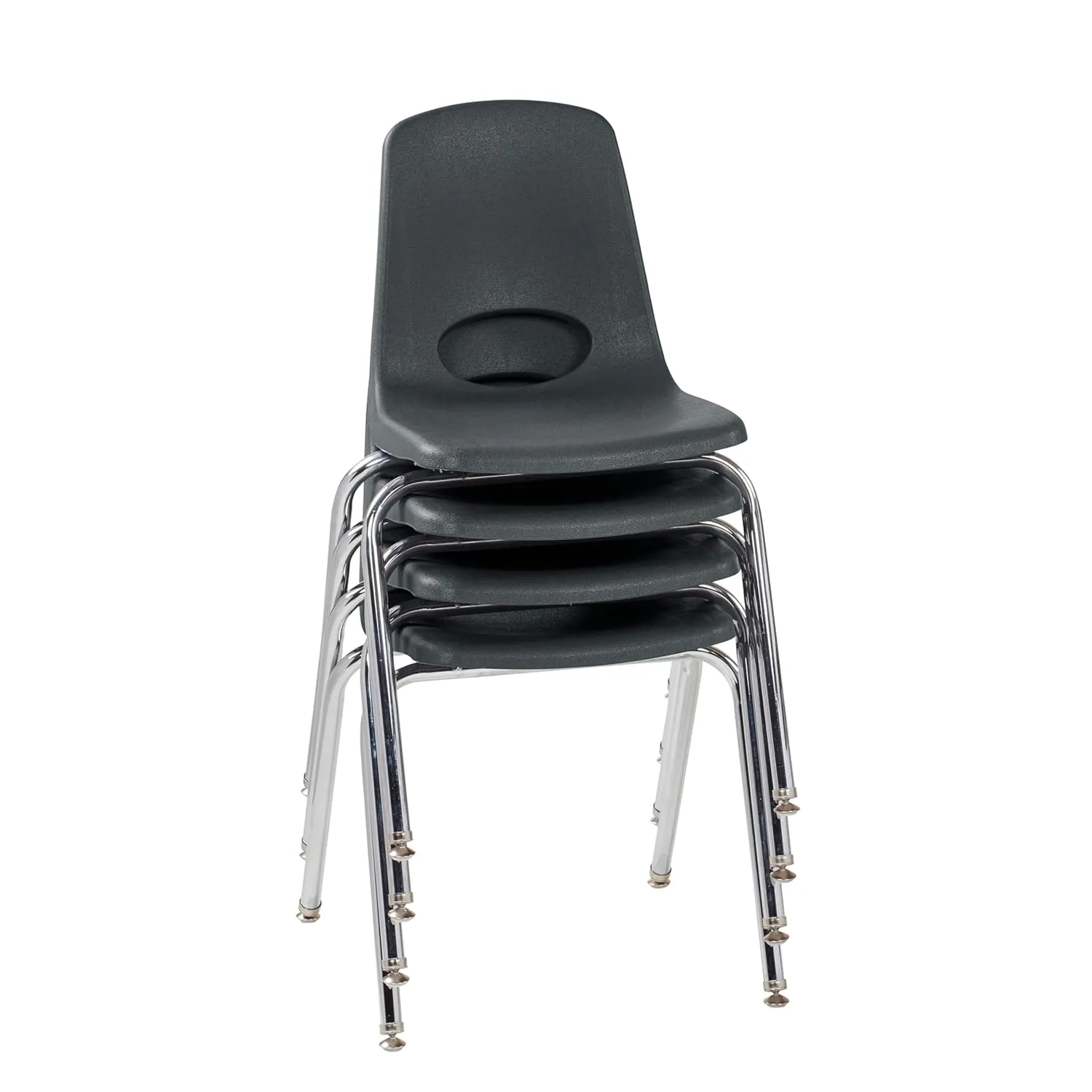 Factory Direct Partners 10384-BK 18" School Stack Chair, Stacking Student Seat with Chromed Steel Legs and Nylon Swivel Glides for in-Home Learning, Classroom or Office - Black (4-Pack)