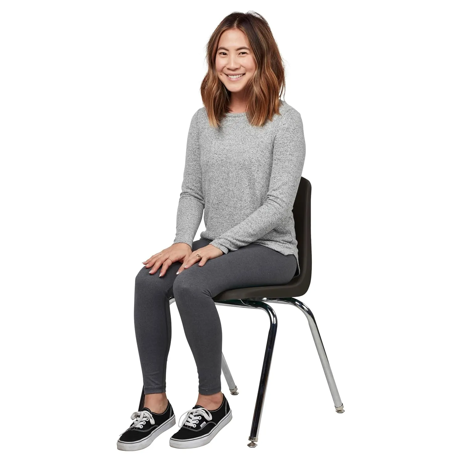 Factory Direct Partners 10384-BK 18" School Stack Chair, Stacking Student Seat with Chromed Steel Legs and Nylon Swivel Glides for in-Home Learning, Classroom or Office - Black (4-Pack)