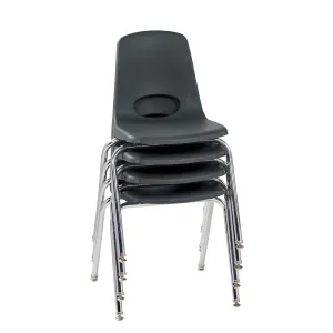 Factory Direct Partners 10384-BK 18" School Stack Chair, Stacking Student Seat with Chromed Steel Legs and Nylon Swivel Glides for in-Home Learning, Classroom or Office - Black (4-Pack)