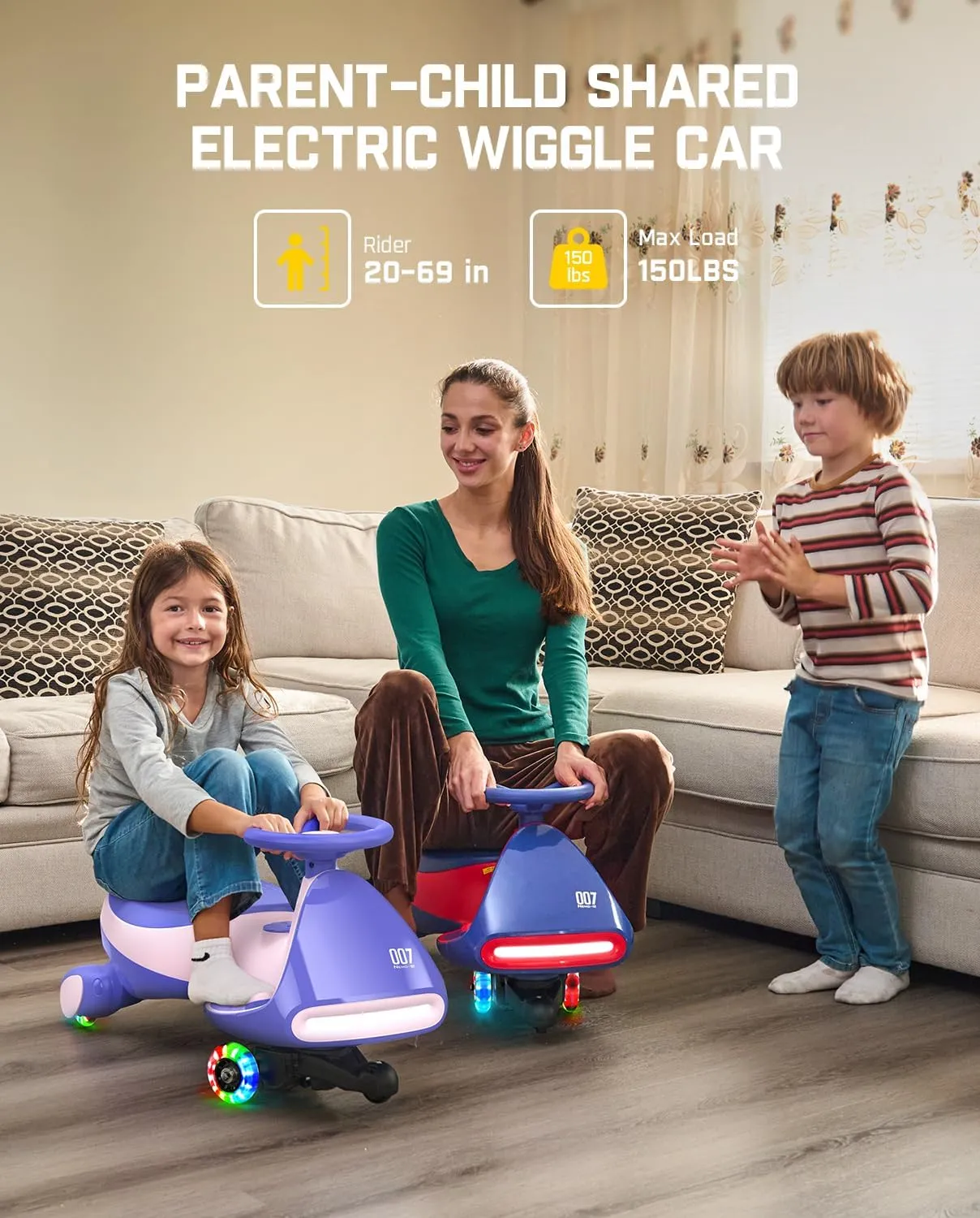 FanttikRide 6V N7 Classic Electric Wiggle Car with Pedal, Rechargeable Battery, CyberWiggle, 2 in 1 Swing Car, 2 Speed, Anti-Rollover, Flashing Wheels, Bluetooth, for Ages 3 and Up, 150 Lbs, Pink