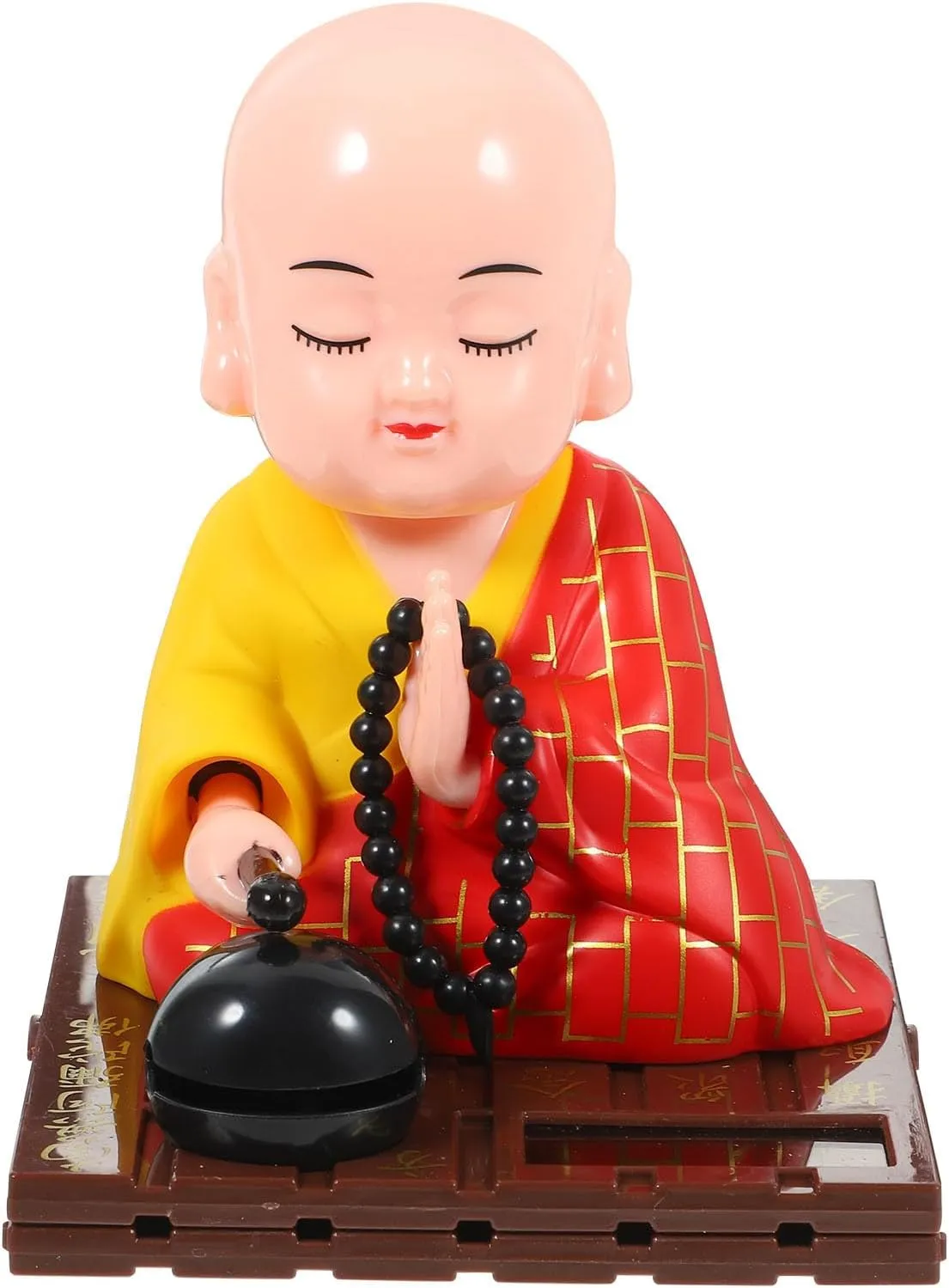 FAVOMOTO Little Buddha Statue, Solar Little Monk Figurine Chinese Funny Car Shaking Head Toy Solar Buddha Car Dashboard Ornament for Home Wealth Health Lucky Feng Shui Decor