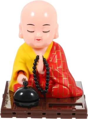 FAVOMOTO Little Buddha Statue, Solar Little Monk Figurine Chinese Funny Car Shaking Head Toy Solar Buddha Car Dashboard Ornament for Home Wealth Health Lucky Feng Shui Decor