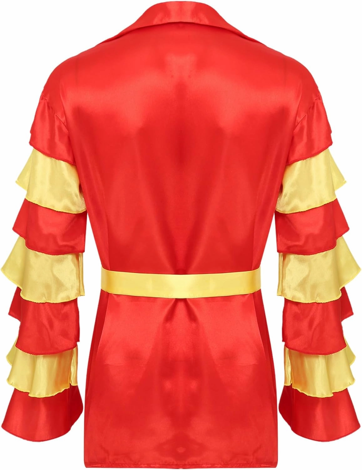 FEESHOW Men Dance Shirts Tiered Flare Sleeve Shirt Tops with Belt Rumba Samba Salsa Dance Costume