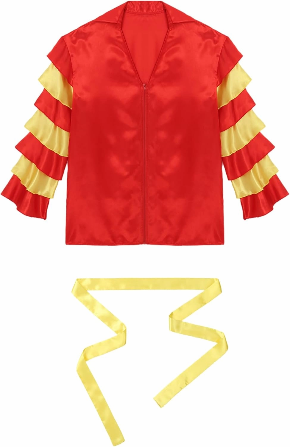 FEESHOW Men Dance Shirts Tiered Flare Sleeve Shirt Tops with Belt Rumba Samba Salsa Dance Costume