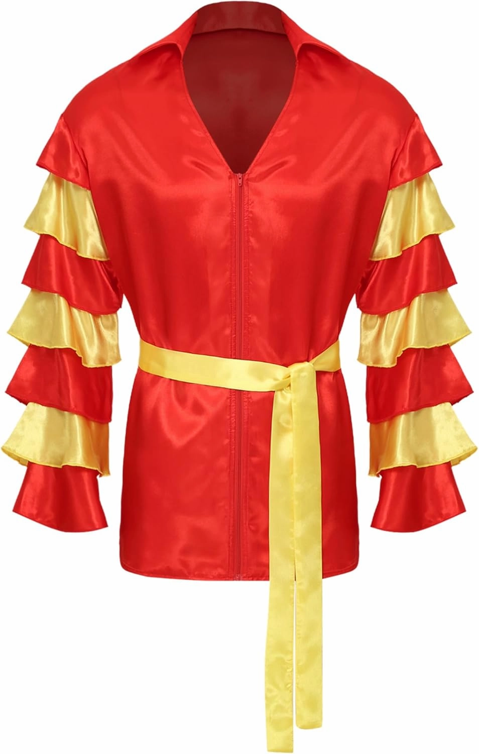 FEESHOW Men Dance Shirts Tiered Flare Sleeve Shirt Tops with Belt Rumba Samba Salsa Dance Costume