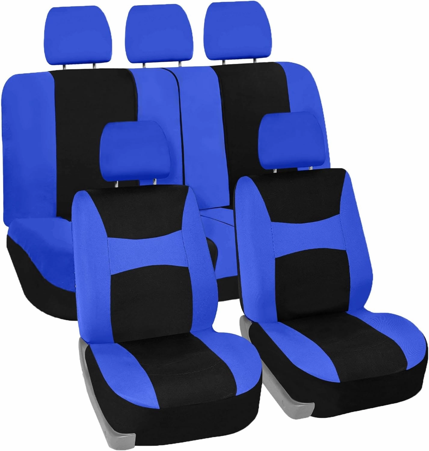 FH Group Car Seat Cover Light Breezy Blue Seat Cover Flat Foam Padding Cloth Full Set Automotive Seat Covers, Airbag Compatible & Split Rear Universal Fit Interior Accessories for Cars Trucks and SUV
