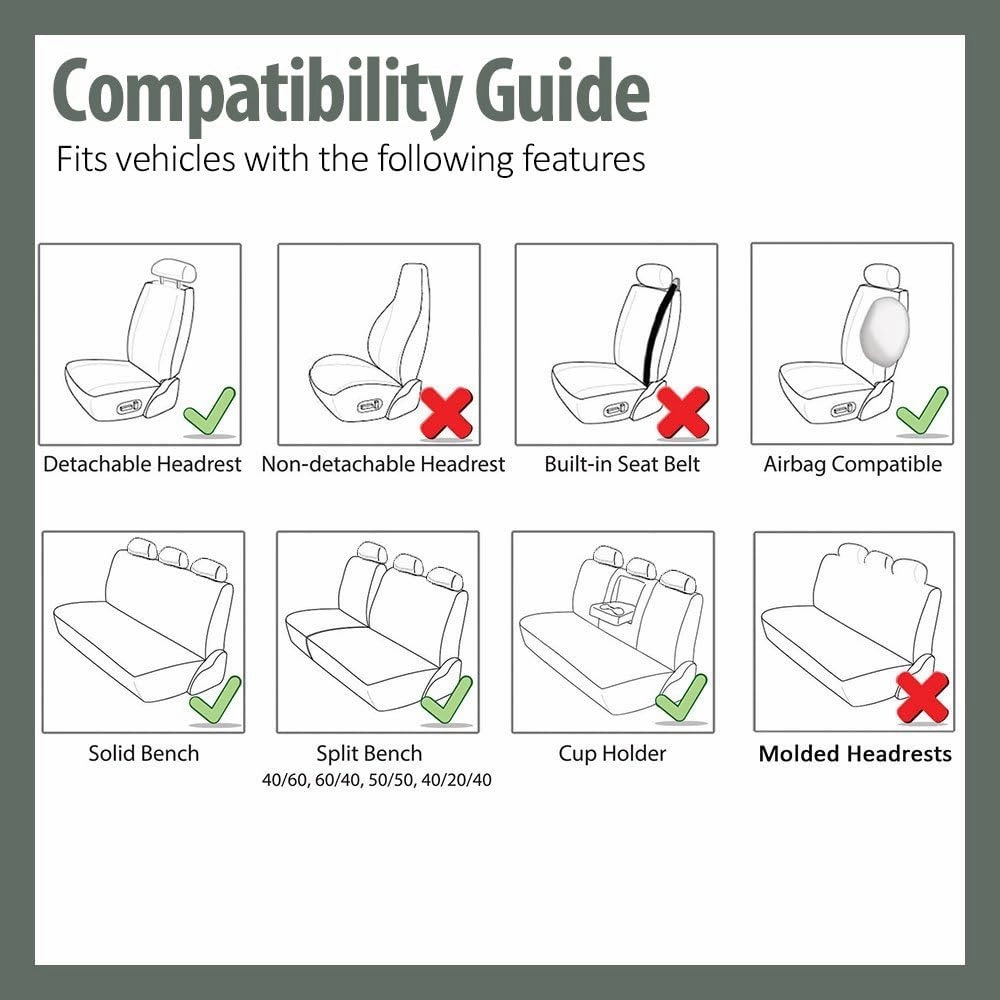 FH Group Car Seat Cover Light Breezy Blue Seat Cover Flat Foam Padding Cloth Full Set Automotive Seat Covers, Airbag Compatible & Split Rear Universal Fit Interior Accessories for Cars Trucks and SUV