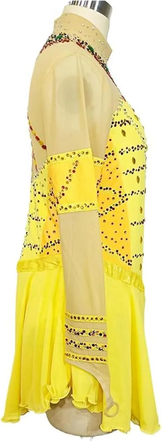 Figure Skating Dress for Girls Long Sleeve Ice Dancing Performance Clothing Crystal Ballet Gymnastics Activewear
