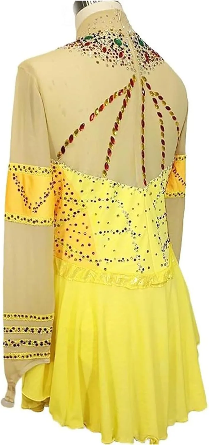 Figure Skating Dress for Girls Long Sleeve Ice Dancing Performance Clothing Crystal Ballet Gymnastics Activewear