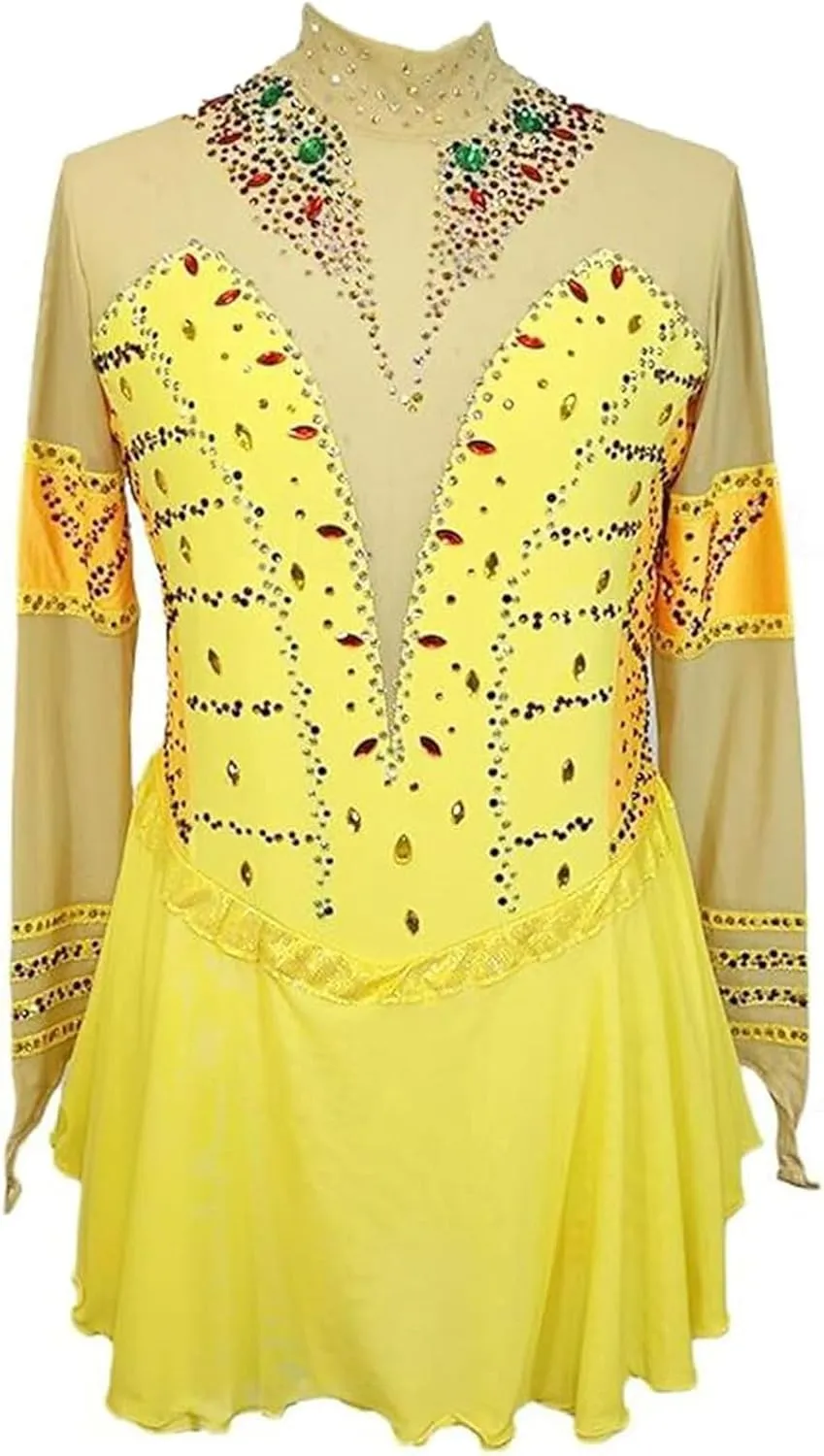 Figure Skating Dress for Girls Long Sleeve Ice Dancing Performance Clothing Crystal Ballet Gymnastics Activewear