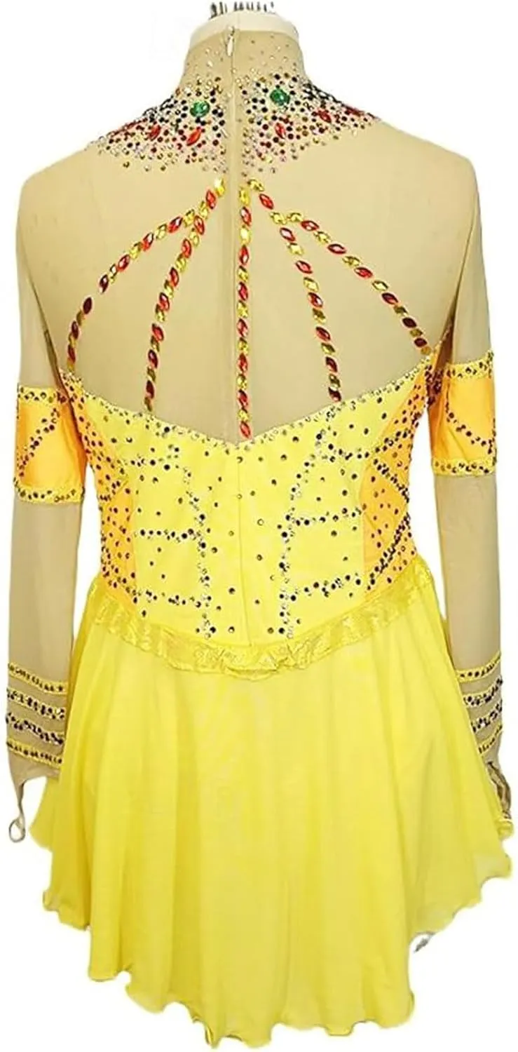 Figure Skating Dress for Girls Long Sleeve Ice Dancing Performance Clothing Crystal Ballet Gymnastics Activewear