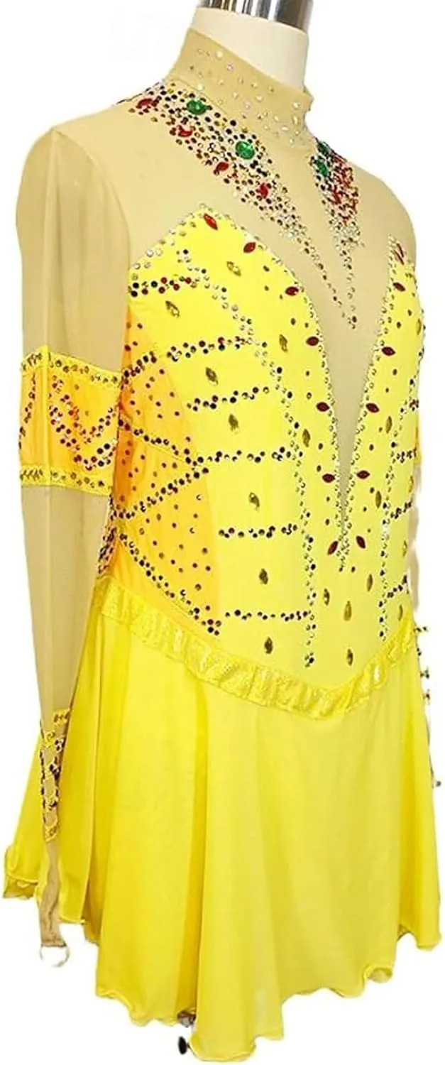 Figure Skating Dress for Girls Long Sleeve Ice Dancing Performance Clothing Crystal Ballet Gymnastics Activewear