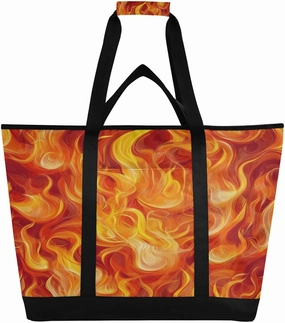Fire Pattern Reusable Insulated Lunchbox Cooler Bag, Leakproof Kitchen Grocery Bag Collapsible Portable Cooler Tote Bag for Picnic, Camping, Office, Travel
