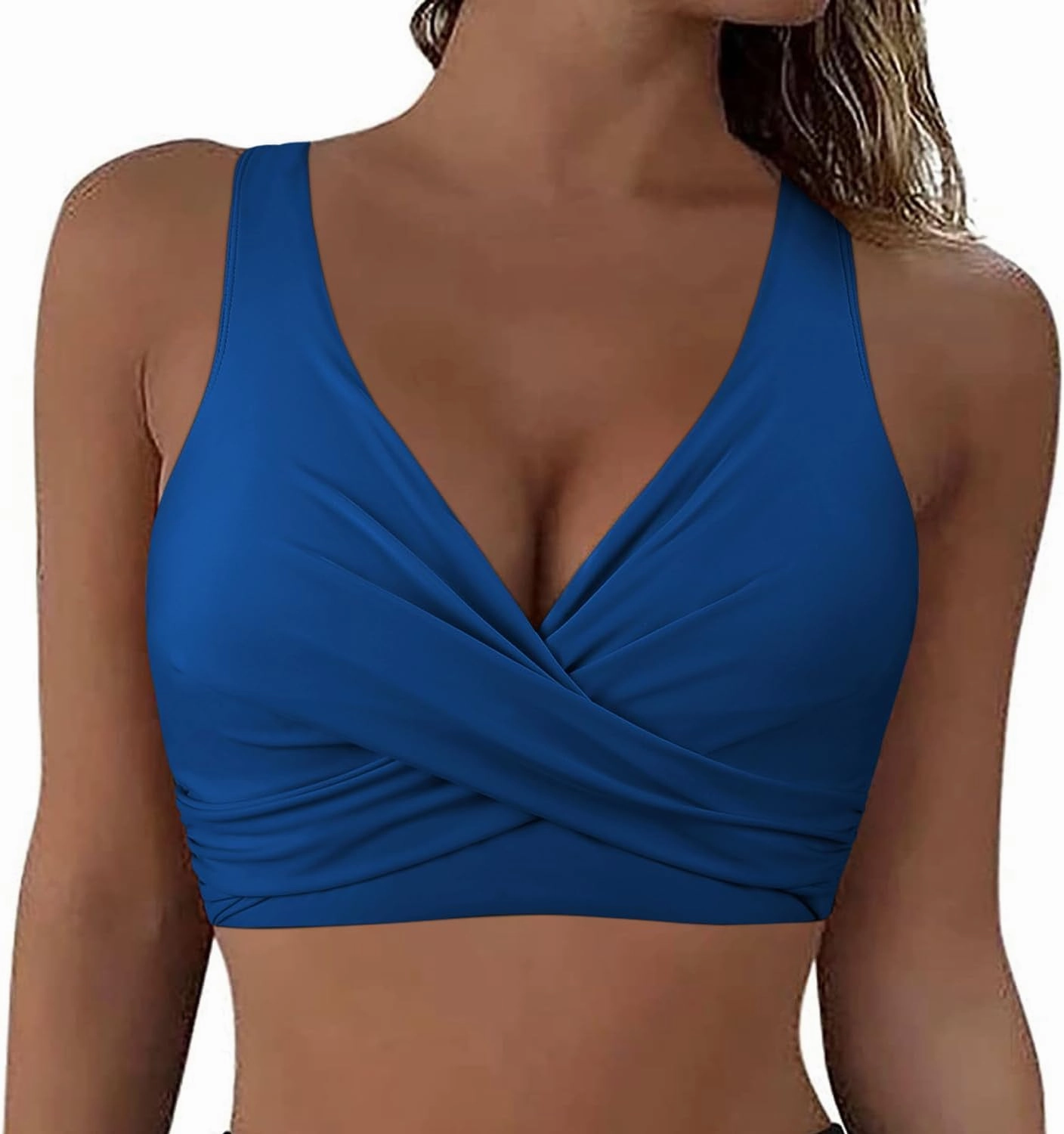 Firpearl Women Underwire Full Coverage Bikini Top Only Criss Cross Push Up Swim Crop Top Tie Back Bathing Suit