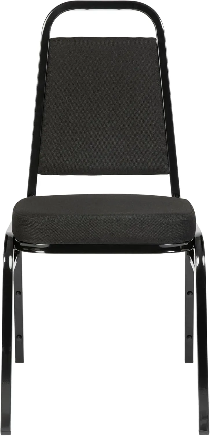 Flash Furniture 4 Pack Hercules Series Trapezoidal Back Stacking Banquet Chair with 2.5" Thick Seat in Black Fabric - Black Frame