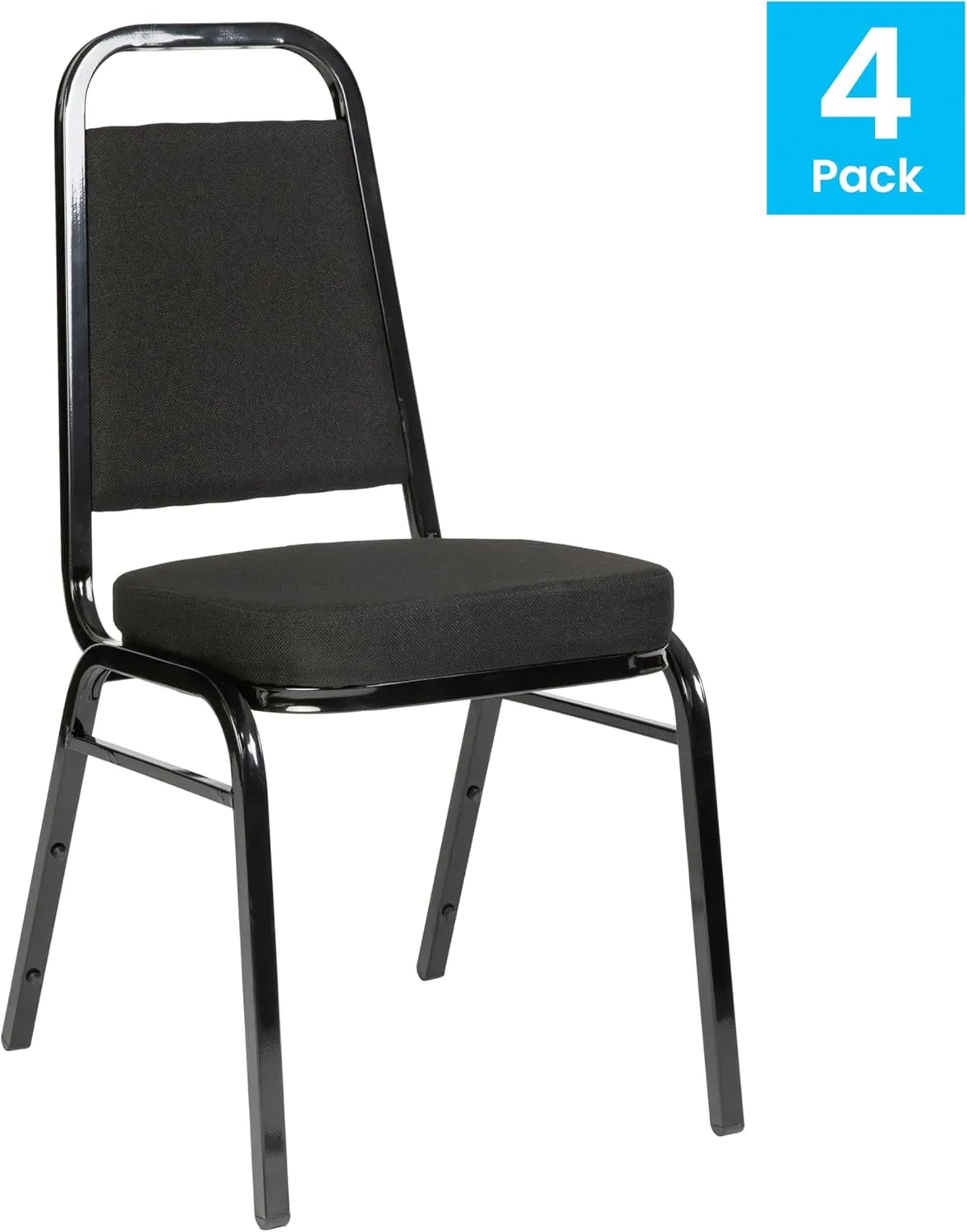 Flash Furniture 4 Pack Hercules Series Trapezoidal Back Stacking Banquet Chair with 2.5" Thick Seat in Black Fabric - Black Frame