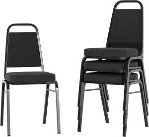 Flash Furniture 4 Pack Hercules Series Trapezoidal Back Stacking Banquet Chair with 2.5" Thick Seat in Black Fabric - Black Frame