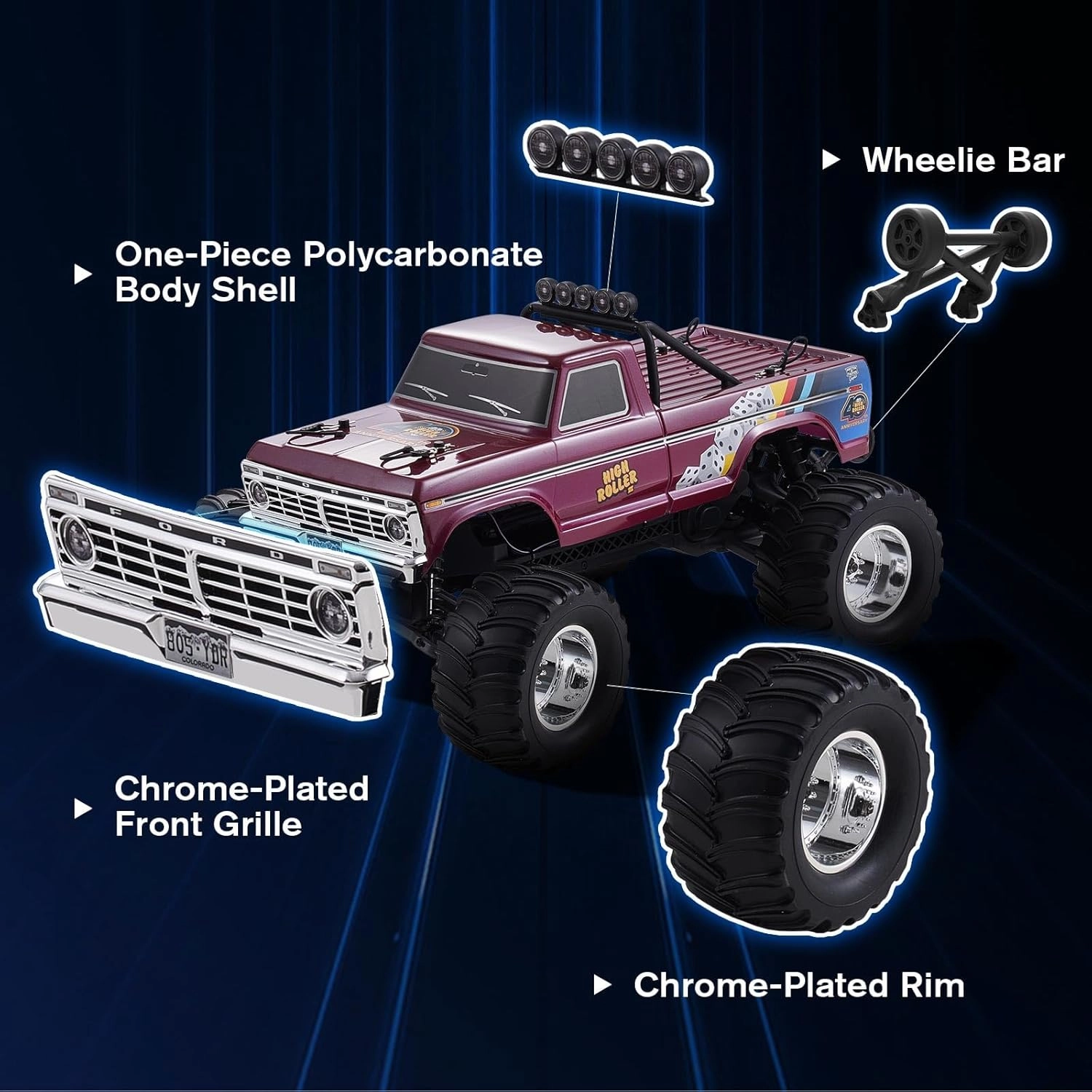 FMS 1/10 RC Truck Ford F100 – 2WD Monster Truck with Licensed Body, 550 Brushed Motor, Oil Shocks, Independent Suspension – All-Terrain RC Crawler, High Speed Off-Road RC Car for gift (BLACK RS)