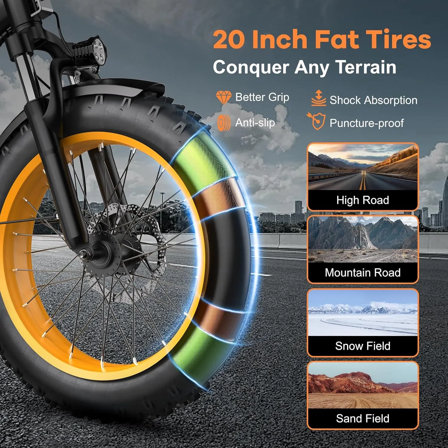 Folding Electric Bike for Adults with Peak 1000W Motor, 48V 20AH Battery up to 30MPH 80 Miles, 20" Fat Tire All Terrain Ebike, Front Suspension 7-Speed Commuter E Bike, Step-Thru, UL Certified