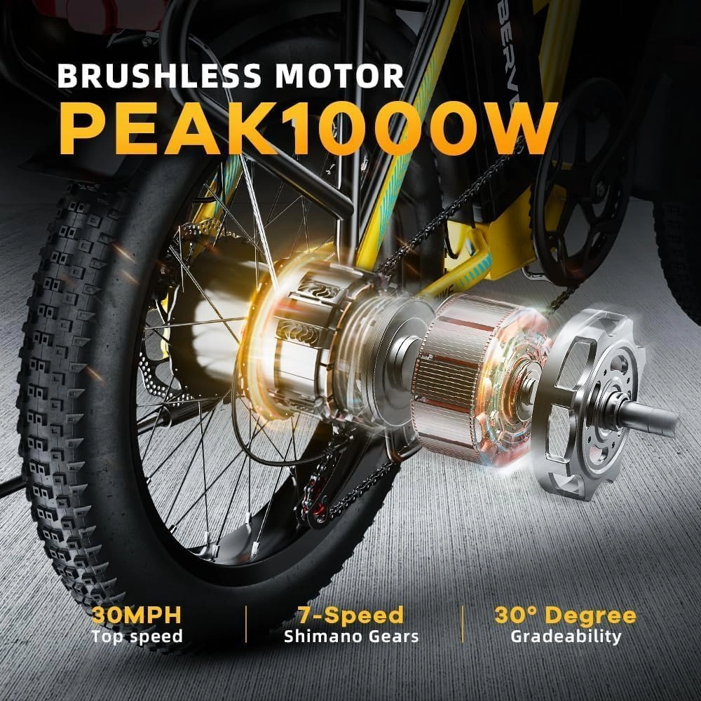 Folding Electric Bike for Adults – 1000W Motor, 20"x3" Fat Tire, 48V Removable Battery, All-Terrain E-Bike with 7-Speed, Front Suspension – Powerful Foldable Ebike for Commuter