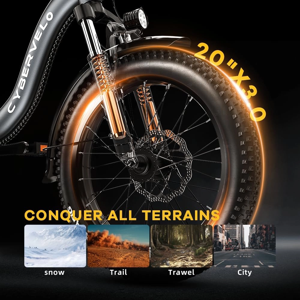 Folding Electric Bike for Adults – 1000W Motor, 20"x3" Fat Tire, 48V Removable Battery, All-Terrain E-Bike with 7-Speed, Front Suspension – Powerful Foldable Ebike for Commuter