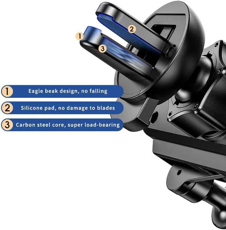 for Skoda Enyaq Citigo Roomster Fabia Scala Rapid Felicia 360° Rotation Phone Mount with One Hand Operation Design, Bumpy Roads Friendly Car Phone Mount,1 Eagle Beak Clip-A Black