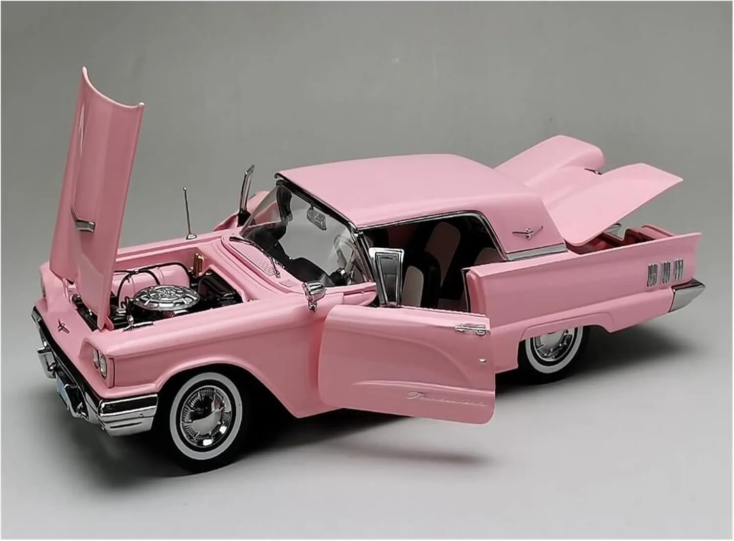 for Thunderbird Hard Top 1960 1 18 Alloy Full Open Car Model Classic Simulation Vehicle Souvenir Non-Remote App Controlled Toys(Pink)