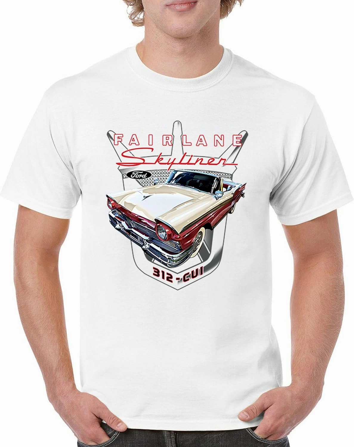 Ford Fairlane Skyliner Crest Men's T-Shirt 1957 Ford Vintage Convertible Classic 312 CUI Muscle Car FoMoCo Men's Tee