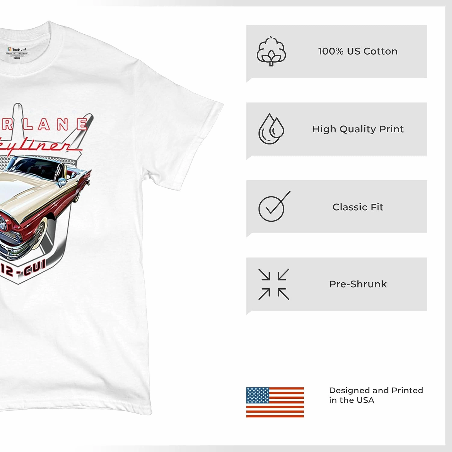 Ford Fairlane Skyliner Crest Men's T-Shirt 1957 Ford Vintage Convertible Classic 312 CUI Muscle Car FoMoCo Men's Tee