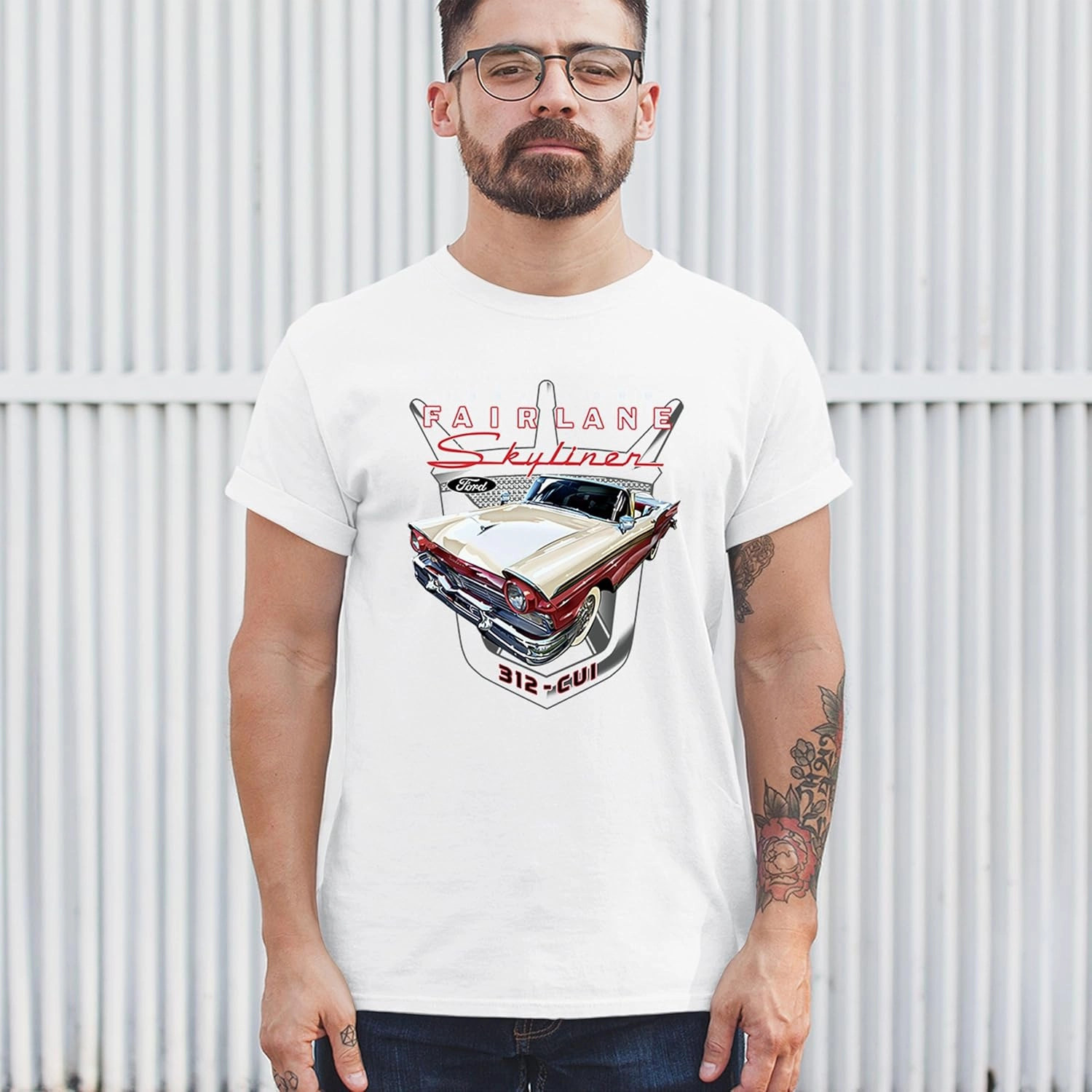 Ford Fairlane Skyliner Crest Men's T-Shirt 1957 Ford Vintage Convertible Classic 312 CUI Muscle Car FoMoCo Men's Tee