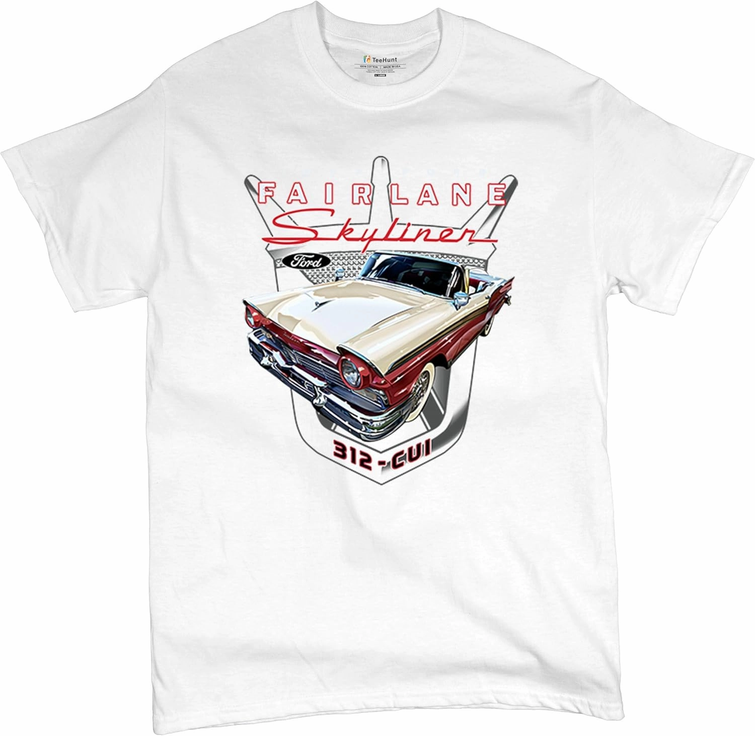 Ford Fairlane Skyliner Crest Men's T-Shirt 1957 Ford Vintage Convertible Classic 312 CUI Muscle Car FoMoCo Men's Tee