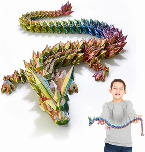 FOTN 3D Printed Dragon, 3D Dragon,24 Inch 3D Printed Fidget Dragon, Bigger Fidget Crystal Dragon Toys, 3D Printed Articulated Dragon for Home Office Car Desk Decor Toys (Red Yellow Blue)