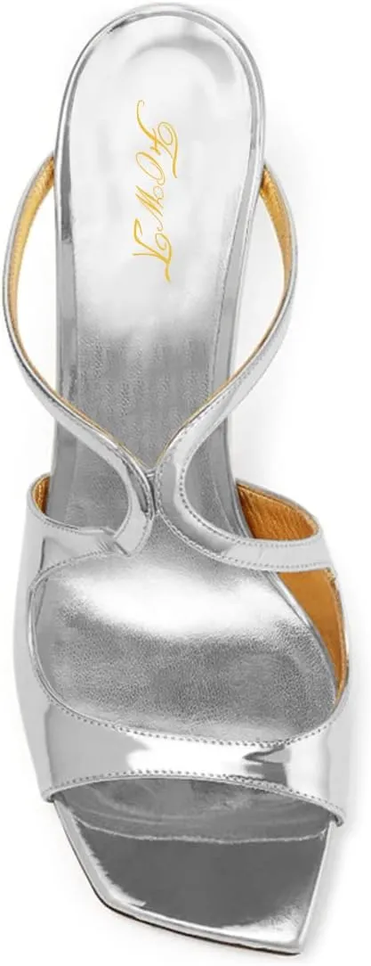 FOWT Women Open Square Toe Wedge Sandals Cutout Strappy High Heel Slide Mules Dress Summer Outfit Shoes Size 4-15 US