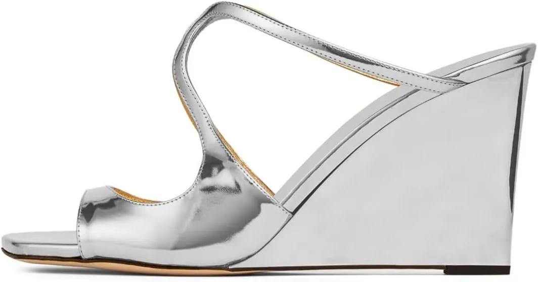 FOWT Women Open Square Toe Wedge Sandals Cutout Strappy High Heel Slide Mules Dress Summer Outfit Shoes Size 4-15 US