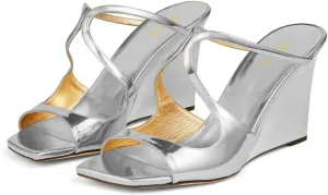 FOWT Women Open Square Toe Wedge Sandals Cutout Strappy High Heel Slide Mules Dress Summer Outfit Shoes Size 4-15 US
