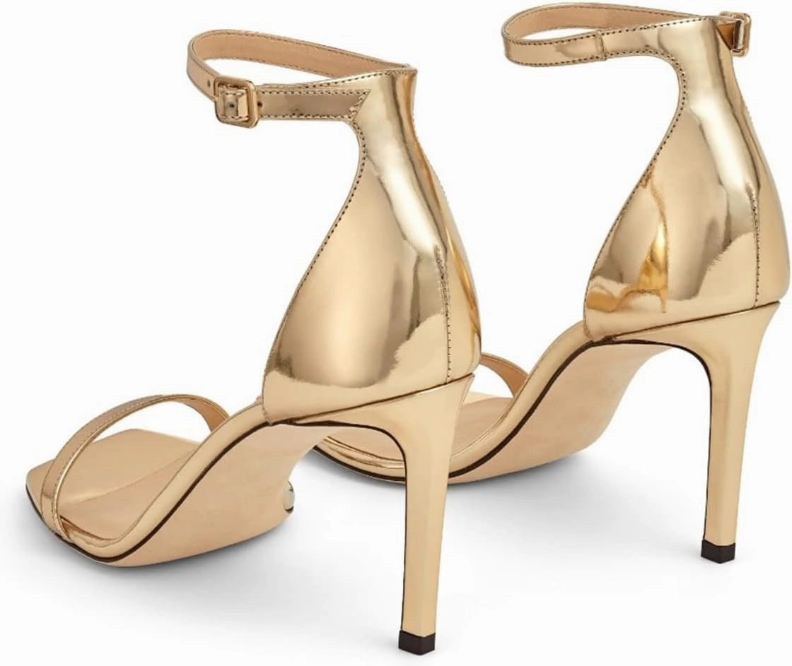 FOWT Women Glitter Ankle Strap Heeled Sandals Classic Square Open Toe Stiletto High Heels Buckle Party Wedding Bridal Summer Dress Shoes Size 4-15 US