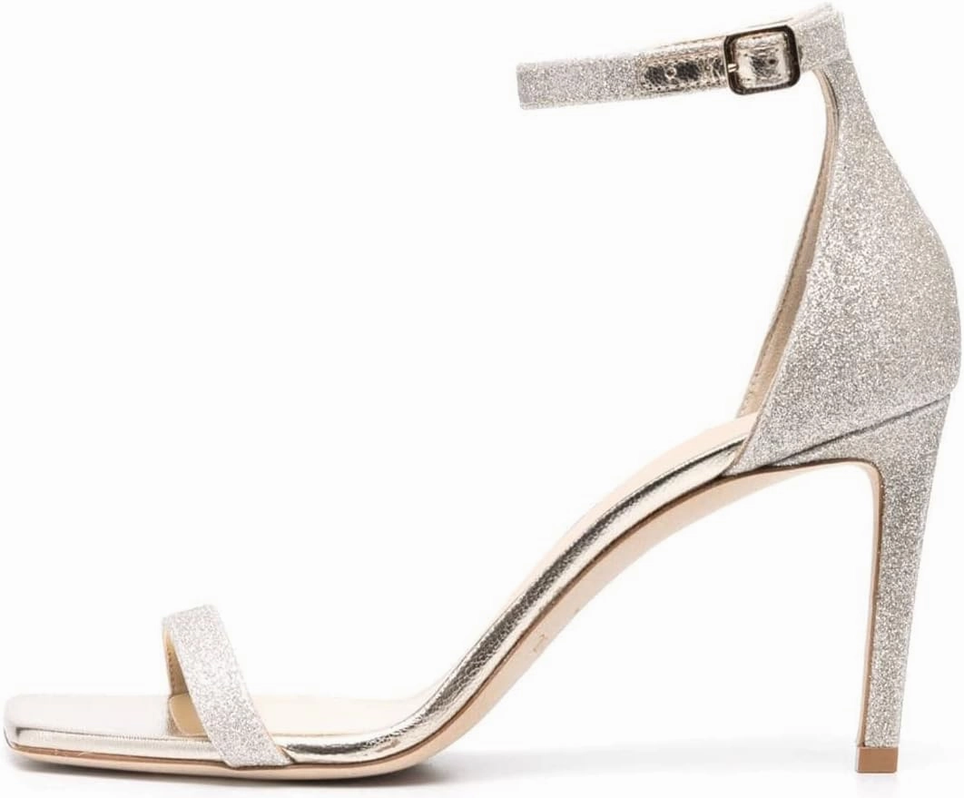 FOWT Women Glitter Ankle Strap Heeled Sandals Classic Square Open Toe Stiletto High Heels Buckle Party Wedding Bridal Summer Dress Shoes Size 4-15 US