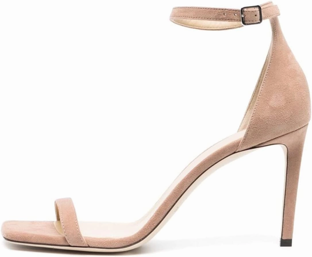 FOWT Women Glitter Ankle Strap Heeled Sandals Classic Square Open Toe Stiletto High Heels Buckle Party Wedding Bridal Summer Dress Shoes Size 4-15 US