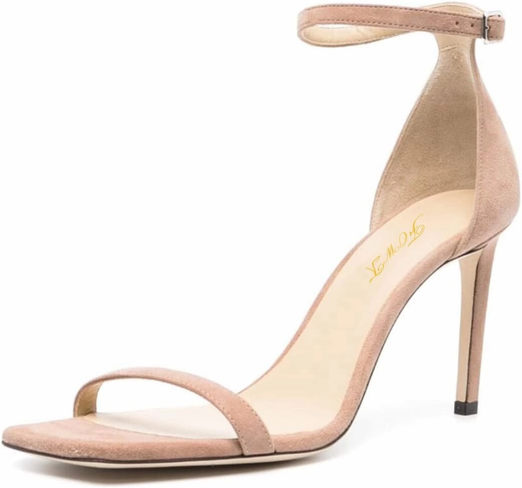 FOWT Women Glitter Ankle Strap Heeled Sandals Classic Square Open Toe Stiletto High Heels Buckle Party Wedding Bridal Summer Dress Shoes Size 4-15 US