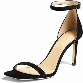 FOWT Women Glitter Ankle Strap Heeled Sandals Classic Square Open Toe Stiletto High Heels Buckle Party Wedding Bridal Summer Dress Shoes Size 4-15 US