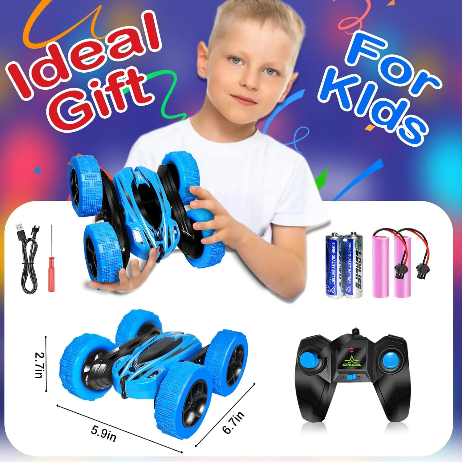 FREE TO FLY Remote Control Car Boys Toys: 360 Flip Rc Cars 2.4Ghz Double-Sided Rotating Stunt Car 6 7 8 9 10 11 12 Year Old Kids Girls Outdoor Indoor