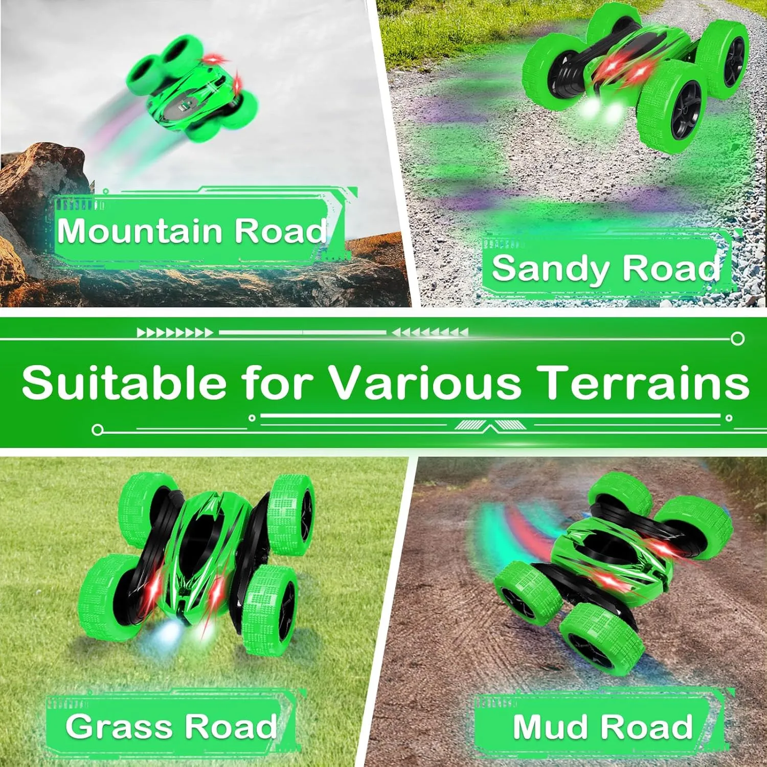 FREE TO FLY Remote Control Car for Boys 8-12: 2.4Ghz Electric Rechargeable Race Stunt Cars Double Sided 360 Rolling Rotating Rotation with Led Headlights