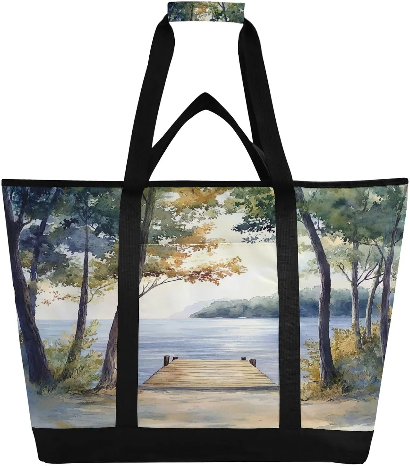 Frest Fake Landscape Reusable Insulated Lunchbox Cooler Bag, Leakproof Kitchen Grocery Bag Collapsible Portable Cooler Tote Bag for Picnic, Camping, Office, Travel