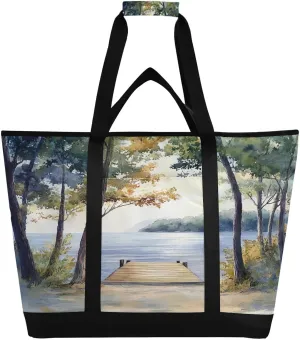 Frest Fake Landscape Reusable Insulated Lunchbox Cooler Bag, Leakproof Kitchen Grocery Bag Collapsible Portable Cooler Tote Bag for Picnic, Camping, Office, Travel