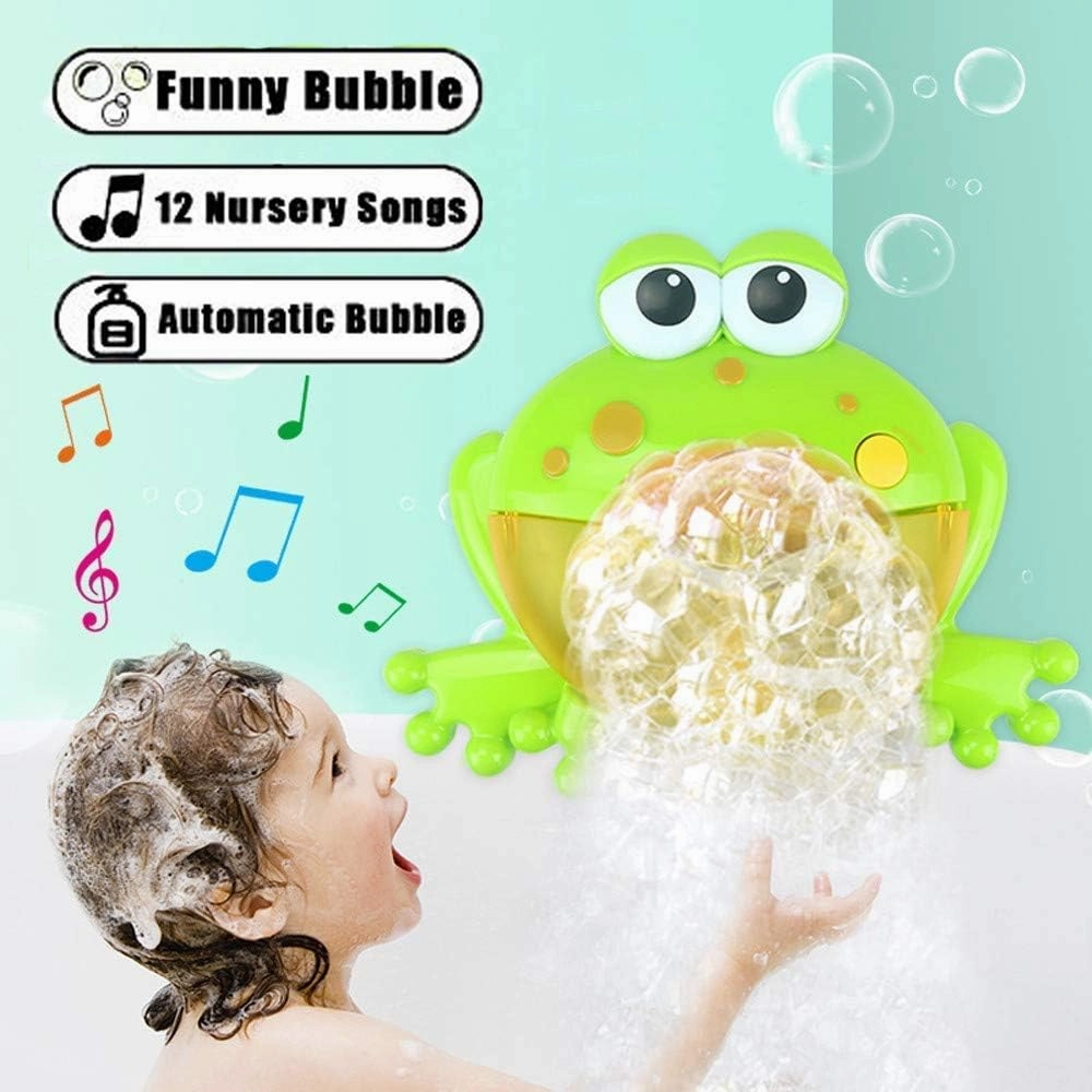 Frog Bubble Maker for Bath, Foam Blower Bubbling Making Machine, Nursery Rhyme Musical Bathtub Toy for Baby Kids Happy Tub Time