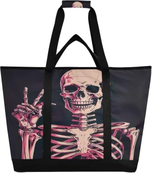 Funny Skull Reusable Insulated Lunchbox Cooler Bag, Leakproof Kitchen Grocery Bag Collapsible Portable Cooler Tote Bag for Picnic, Camping, Office, Travel